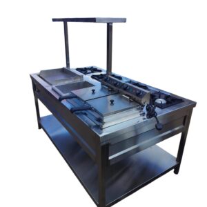 Combined Cooking Unit with Hotplate, Chips Dumper, 4 Gas Burners & Double Fryer