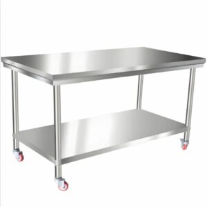 Stainless Steel Worktop with Undershelf and Caster Wheels
