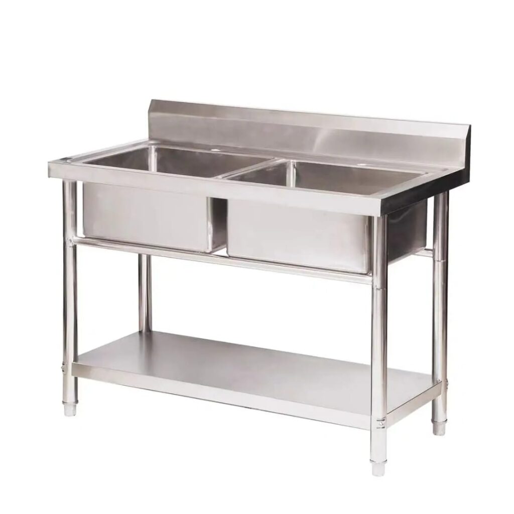 4FT Stainless Steel Double Sink with Undershelf