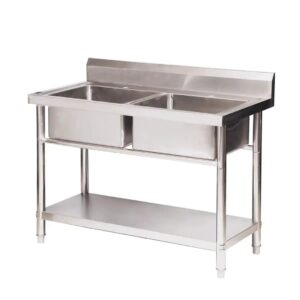 4FT Stainless Steel Double Sink with Undershelf