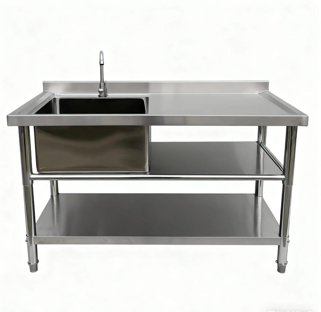 4FT Stainless Steel Single Bowl Sink with Double Undershelves