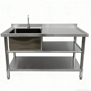 4FT Stainless Steel Single Bowl Sink with Double Undershelves