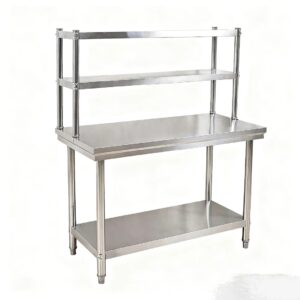 Stainless Steel Worktop Table with Double Overshelves